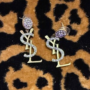 Gold-Tone Crystal Monogram Drop Earrings - Designer-Inspired